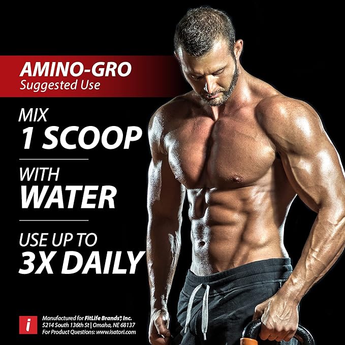 iSatori Amino-GRO BCAA Powder, Branched Chain Amino Acids with Glutamine, Electrolyte Powder & Bio-GRO Bio-Active Peptides for Muscle Growth & Post Workout Recovery, Blue Razz Snow Cone (30 Servings)