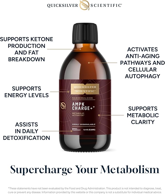 Quicksilver Scientific AMPK Charge+ - Support The Benefits of Intermittent Fasting, Carb Restrictive + Keto Protocols - Promotes Energy Production, Fat Breakdown + Healthy Aging (10.14oz / 300ml)
