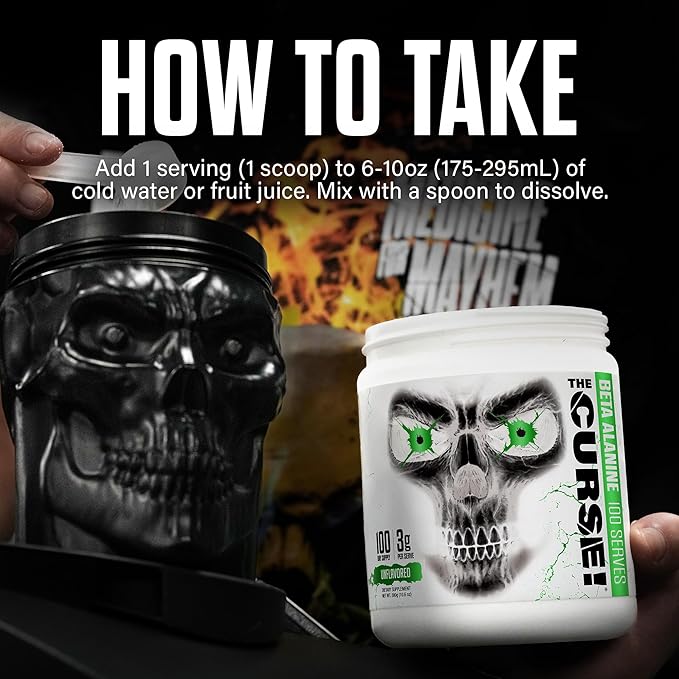 JNX SPORTS The Curse! Beta Alanine Powder - Unflavored, 100 Servings, 3g per Serving, GMP Compliant, Non-GMO, Made in The USA, Dietary Friendly
