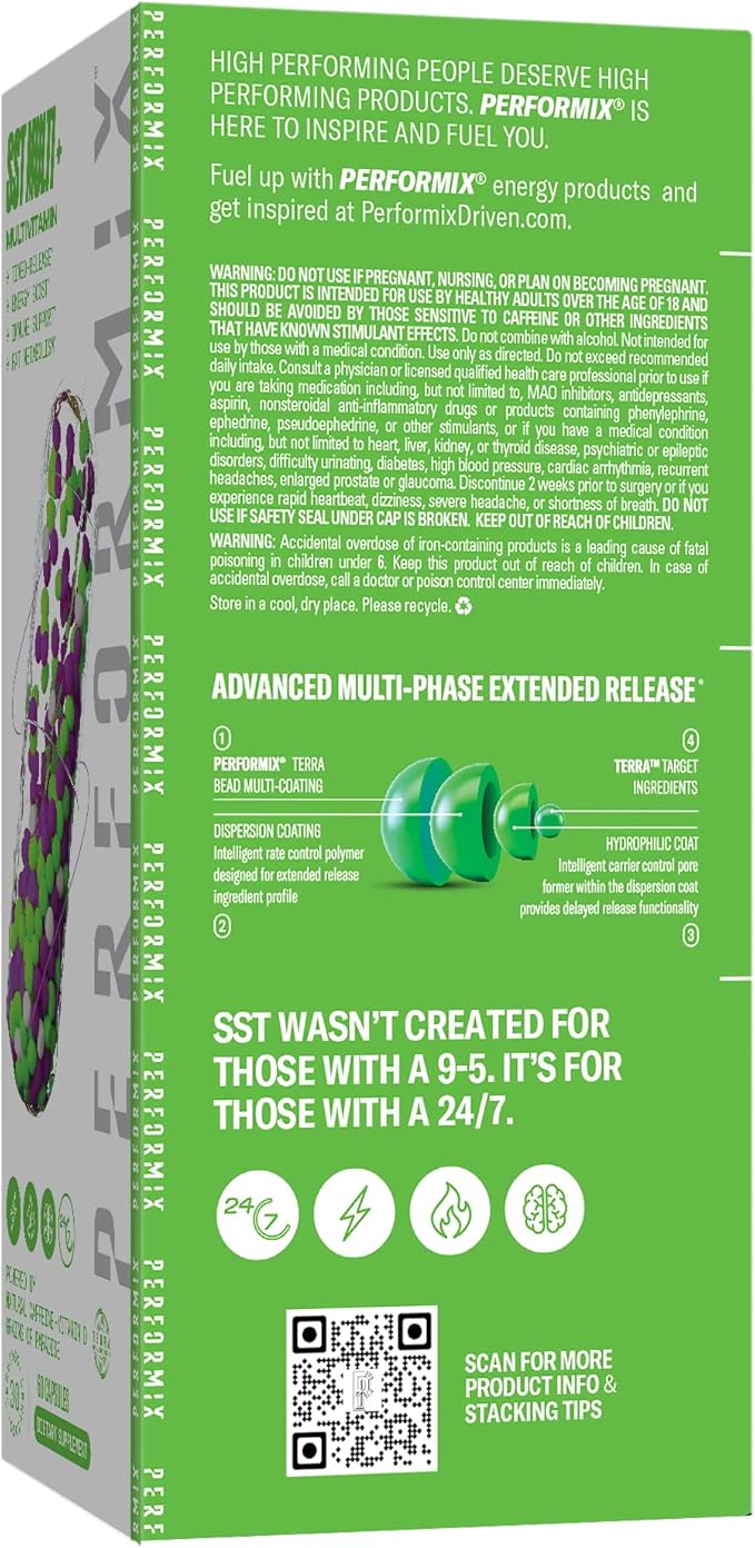 PERFORMIX - SST Multi+ Multivitamin - Natural Energy - Timed-Release - Immune System & Metabolic Support - Weight Goals - Caffeine, Biotin, Vitamin A, C, D, E, B6 & B12 - Women & Men - 60 Count