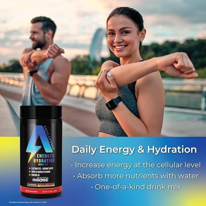 Grab The Gold Aqua Charge Energy & Hydration Drink Mix with Electrolytes (1 Bottle = 30 Servings) Raspberry Lemonade Flavor, Pre/Post Workout Recovery, Sugar-Free, Gluten-Free