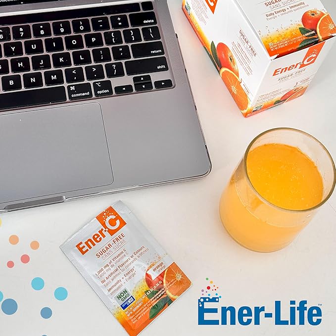 Ener-C Sugar Free Energy Mixed Berry & Orange Multivitamin Drink Mix Vitamin C 1000mg & Electrolytes - Natural Immunity Support with Real Fruit Juice Powders Non-GMO Vegan & Gluten Free - 60 Count