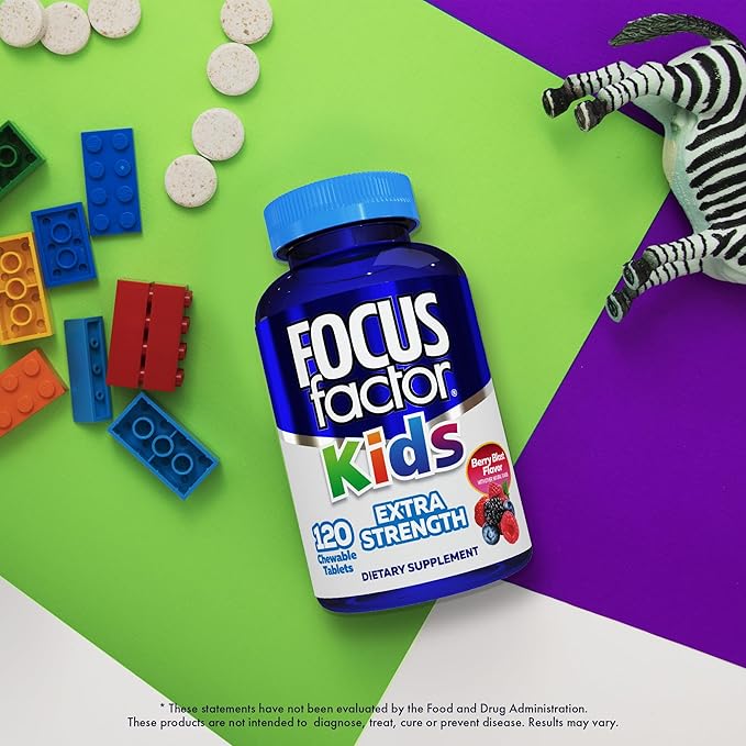 Focus Factor Kids Extra Strength Daily Chewable for Brain Health Support, 120 Count – Vitamins - Quality Formula – Gluten & Dairy Free Supplements for Children – No Artificial Sweetener