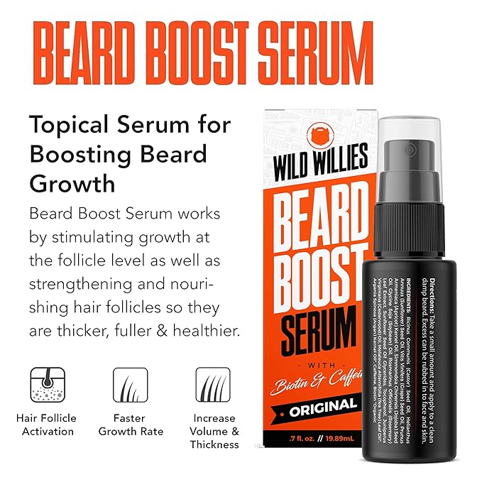 Wild Willies Beard Grooming Kit - Beard Growth Serum, Boar Bristle Brush, Supplement, and Travel Bag