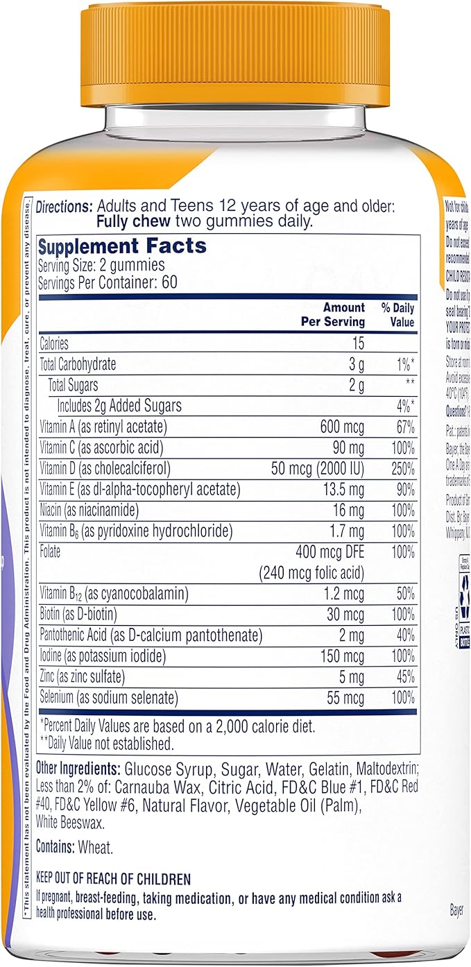 ONE A DAY Teen Multi+ Immunity Defense Vitamins, Multivitamin Gummies With Boost of Immunity Support with Vitamins A, C, D, E, Selenium & Zinc, 120 Count