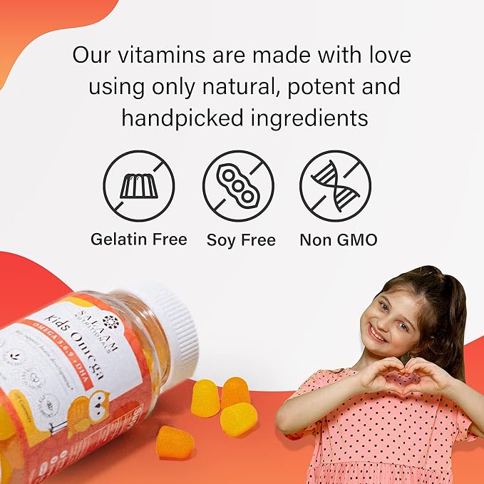 Salaam Nutritionals - Kids Vitamins, Omega 3 + Dha for Kids, Supports Brain and Immune Function, Gummies Vitamins for Kids, 60 Counts, 1 Pack