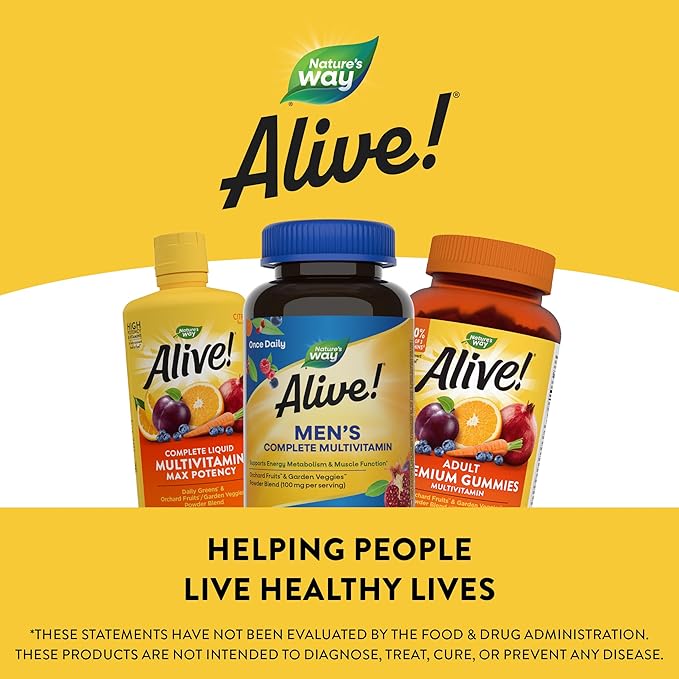 Nature's Way Alive! Men's Complete Daily Multivitamin, Supports Energy Metabolism & Muscle Function*, with B-Vitamins, Gluten Free, 130 Tablets (Packaging May Vary)