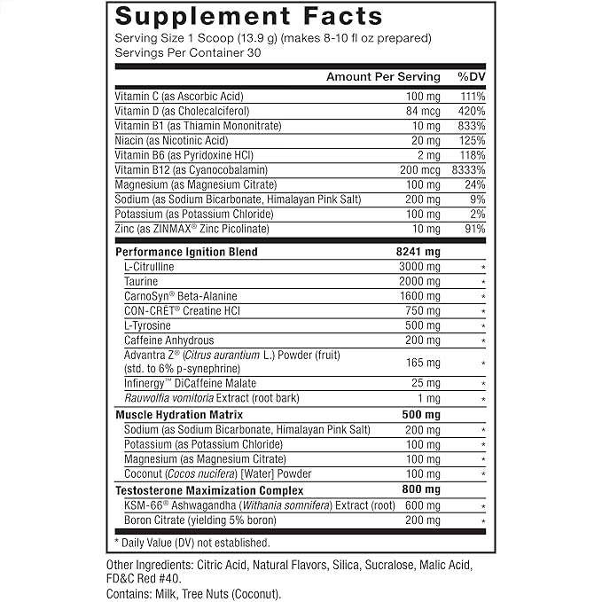 Force Factor Test X180 Pre-Workout Powder & Energy Supplement, Boost Focus & Endurance, Build Muscle & Strength, Nitric Oxide Supplement with Ashwagandaha & L-Citrulline, Blue Raspberry, 30 Servings