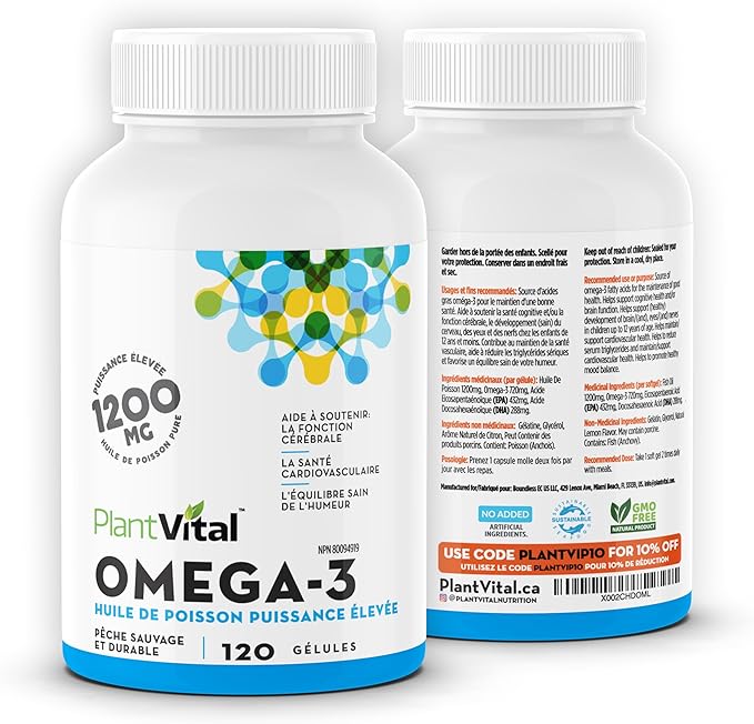 Plantvital Omega 3 Capsules- Pure Norwegian Omega 3 Fish Oil Supplements - Triple Strength- No Fish Flavor- Molecularly Distilled- Cognitive, Joint, Eye, Hair and Heart Health support-120 Capsules