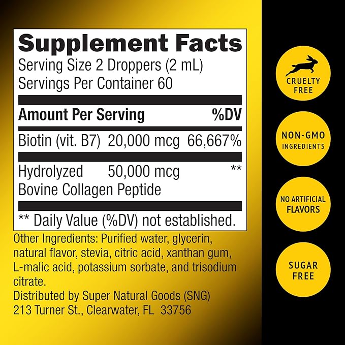 Liquid Biotin & Collagen 70,000mcg Hair Growth Vitamin Drops - Healthy & Radiant Skin, Strong Nail Support - High Potency Hair Loss Supplement For Damaged Strands, USA Made For Men & Women (4oz)