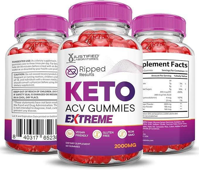Ripped Results Keto ACV Gummies Extreme 2000MG Ripped Results Keto Gummies Apple Cider Vinegar Formulated with Pomegranate Beet Juice Powder B12 Vegan Non GMO 60 Gummys