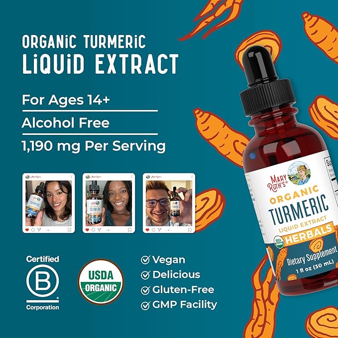 MaryRuth Organics Turmeric Curcumin Liquid Drops Sugar Free | USDA Organic | Organic Turmeric Supplement | Joint Support Supplement | Liver Support | Non-GMO | Gluten Free | Vegan | 1 Fl Oz