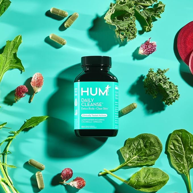 HUM Daily Cleanse Acne Supplement - Gut Cleanse Detox for Clear Skin with Organic Algae, Detoxifying Herbs, Zinc & Spirulina | Clear Skin Supplement (60 Capsules)