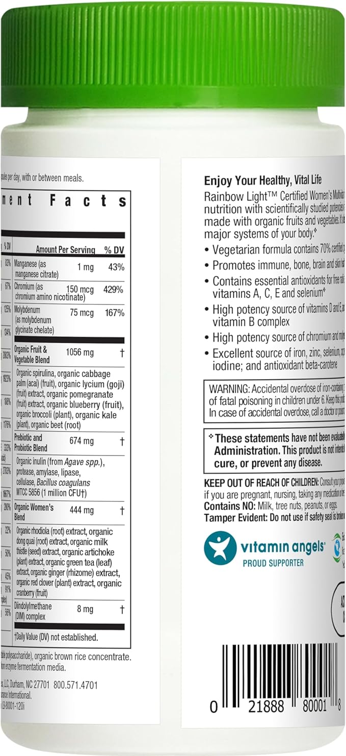 Rainbow Light Certified Womens Multivitamin, Multivitamin Supplement, 120 Caps (Pack May Vary)