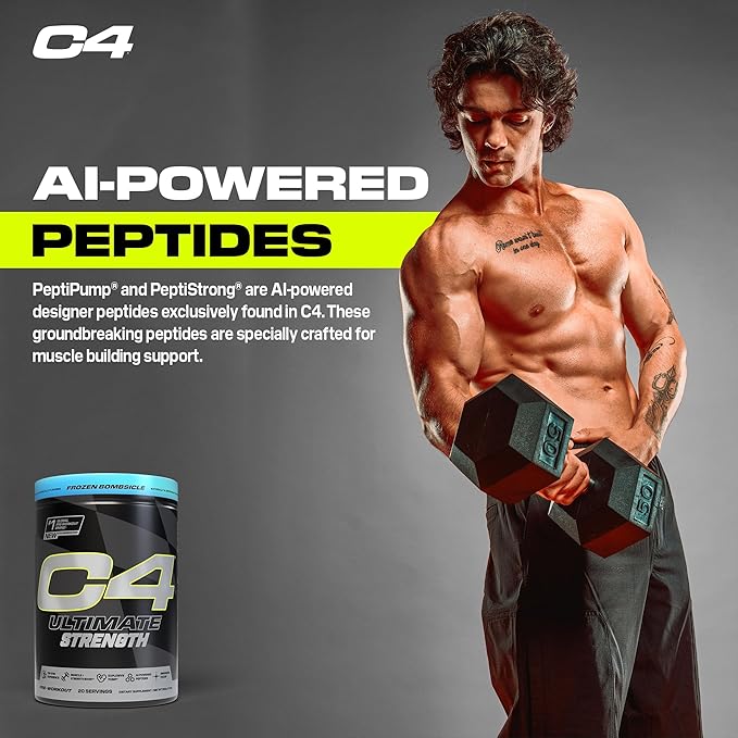 Cellucor C4 Ultimate Strength Pre Workout Powder - Tri-Stim Experience 300mg Caffeine+TeaCrine+Dynamine - Creatine & Beta-Alanine - Energy Supplement for Men & Women - Frozen Bombiscle, 20 Servings