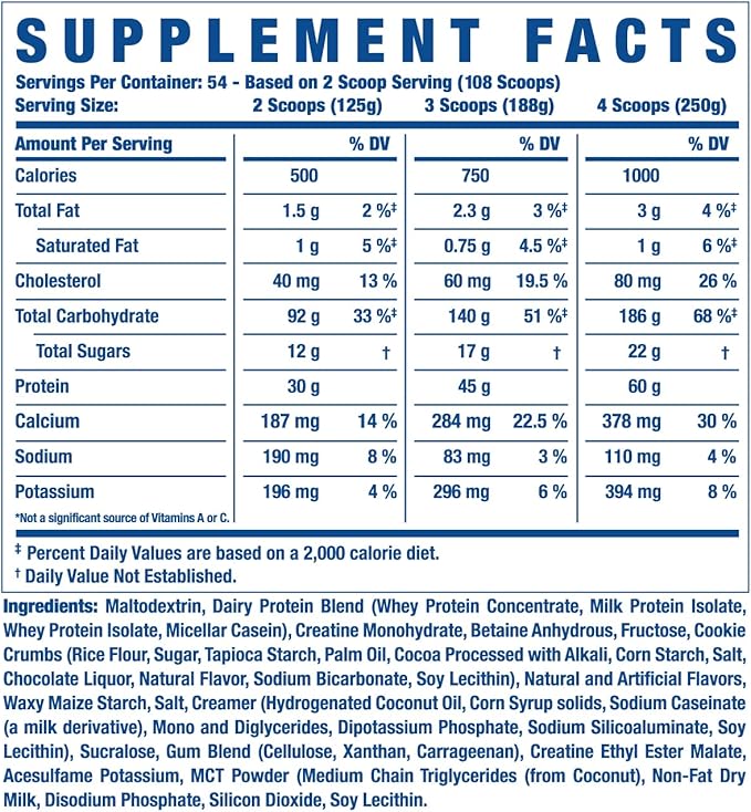 Ronnie Coleman Signature Series King Mass XL Mass Gainer Protein Powder, Muscle Gainer, 60g Protein, 180g Carbohydrates, 1,000+ Calories, Creatine and Glutamine, Cookies N' Cream, 15 Pound