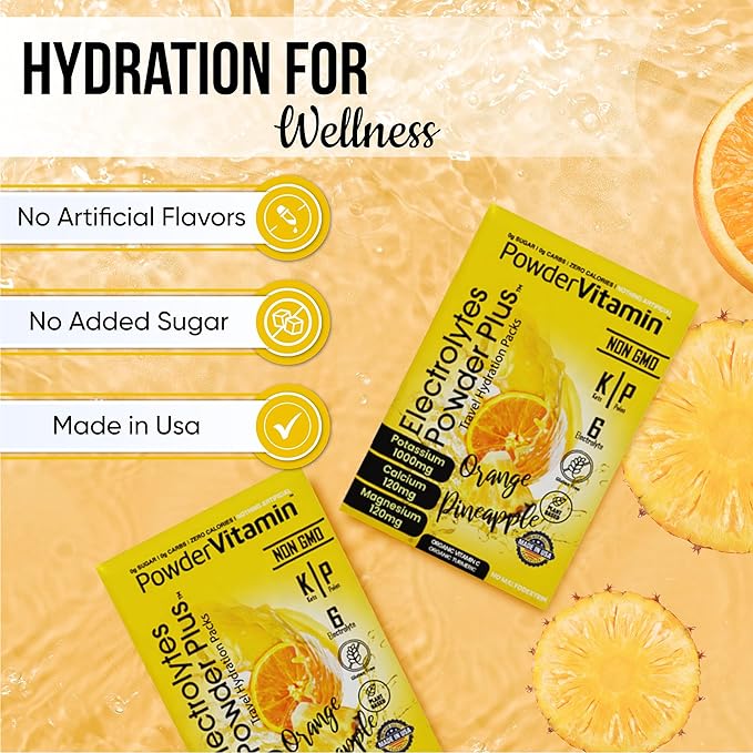 Electrolytes Powder Plus, Keto, Orange Pineapple, Sugar Free, Pink Himalayan Salt, 1000mg Potassium, 120mg Calcium, 120mg Magnesium, Non-GMO, Zero Calories, (16 Hydration Packets)
