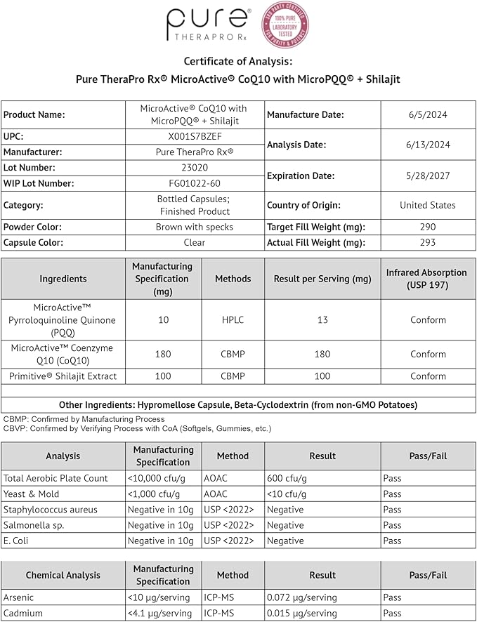 MicroActive CoQ10 Enhanced with MicroPQQ + Shilajit “Sustained Release” 60 Veg Caps | Convenient Once a Day Clinical Dose | 2 Month Supply | Vegan | Pharmaceutical Grade