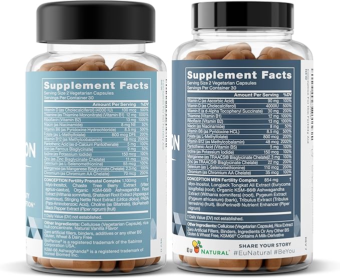 Eu Natural Conception Fertility for Her & Him Bundle - Fertility Supplements Combo for Women & Men – Prenatal Vitamins – Promote Hormone Balance, Cycle Consistency, Aid Ovulation – 120 Count