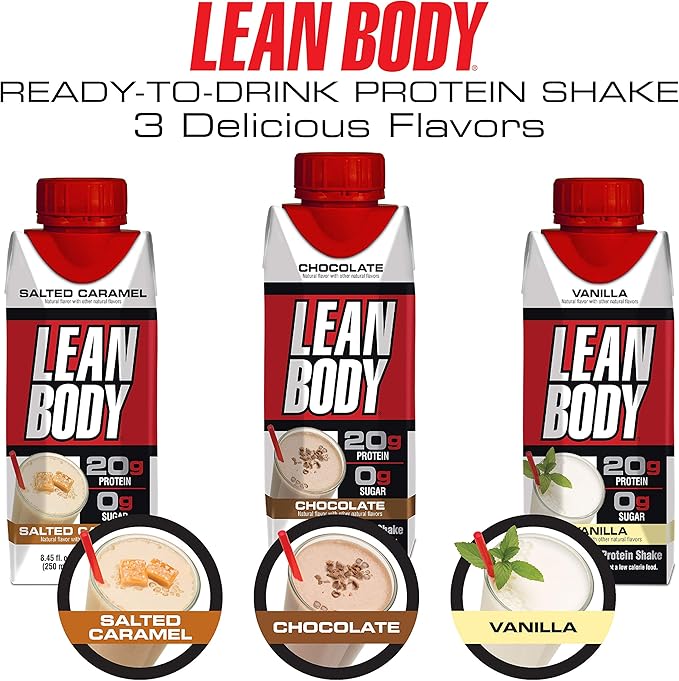 Lean Body Ready-to-Drink Vanilla Protein Shake, 20g Protein, Whey Blend, 0 Sugar, Gluten Free, 22 Vitamins & Minerals, (Recyclable Carton & Lid - Pack of 4)