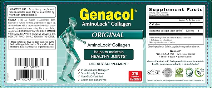 Genacol Collagen Peptides for Joint Support Premium Joint Supplement Collagen Pills | Gluten-Free Non-GMO | Colageno Hidrolizado Original 270 Capsules