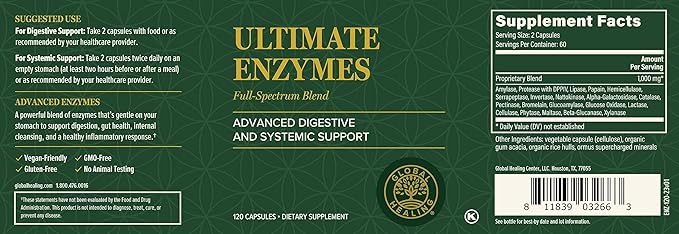 Global Healing Ultimate Probiotic Blend Supplement (Floratrex) with Prebiotics for Healthy Digestion, Digestive Tract, and Immune System, Men & Women, 100 Billion CFU, 36 Strains (60 Capsules)