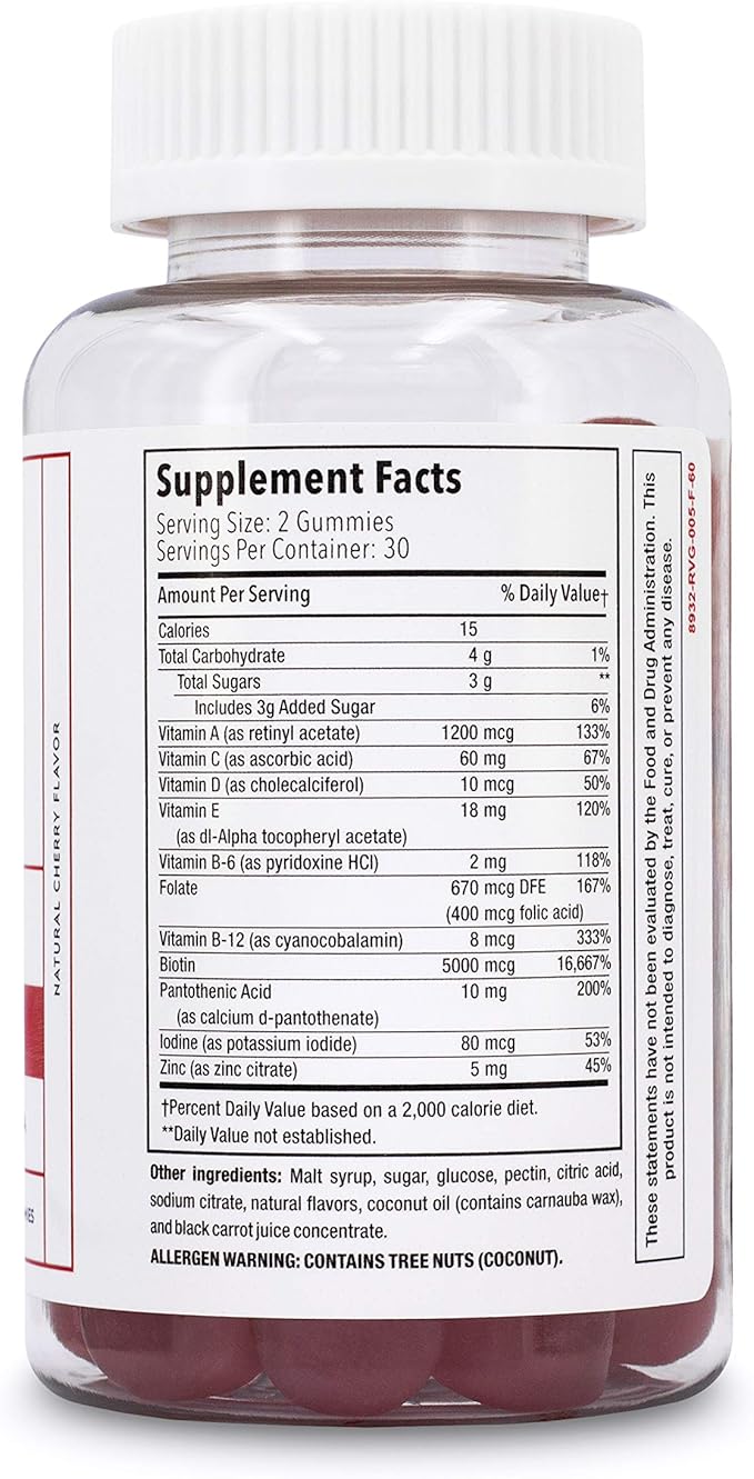 Elon Biotin Gummies (120 Count) – 5000 MCG Biotin Vitamins for Hair Skin and Nails - Cherry Biotin Chewable Vitamins to Nourish, Moisturize & Support Hair Growth – Hair Gummies for All Hair Types