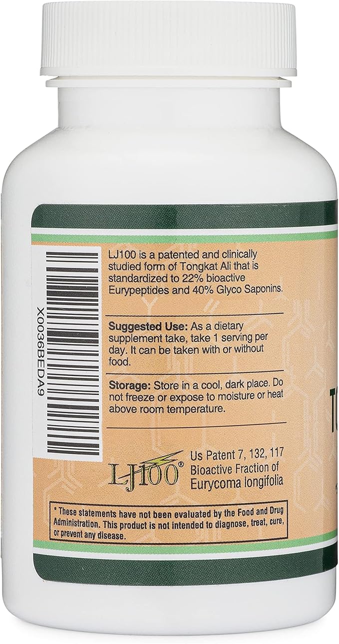 LJ100 Tongkat Ali for Men (120 Capsules) - Only Clinically Proven and Patented Men's Heath Supplement Tongkat Ali Formula (LJ100 Std to 40% Glycosaponins, 22% Eurypeptides) by Double Wood
