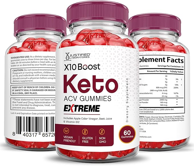 (3 Pack) X10 Boost Keto ACV Gummies Extreme 2000MG X 10 Boost Keto Gummies Apple Cider Vinegar Formulated with Pomegranate Beet Juice Powder B12 Vegan Non GMO 180 Gummys