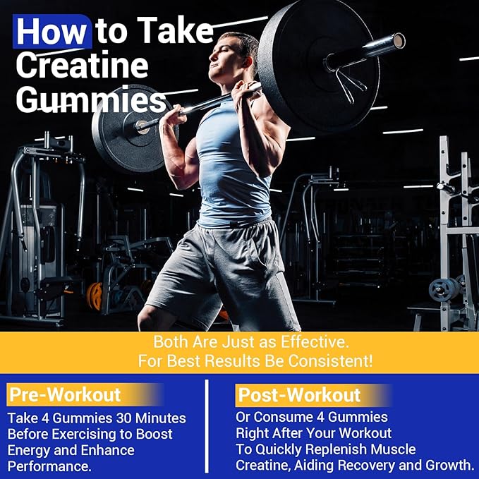 Creatine Monohydrate Gummies 5000mg for Men & Women, Creatine Monohydrate for Muscle Strength, Muscle Builder, Energy Boost, Pre-Workout Supplement, Blueberry Flavor, 120Count