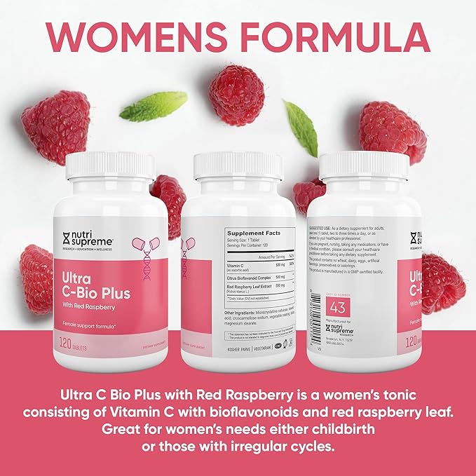Nutri Suprme Ultra C-Bio Plus, Female Support Formula with Red Raspberry, Vitamin C, and Bioflavonoids , 120 Tablets, Vegetarian, Kosher