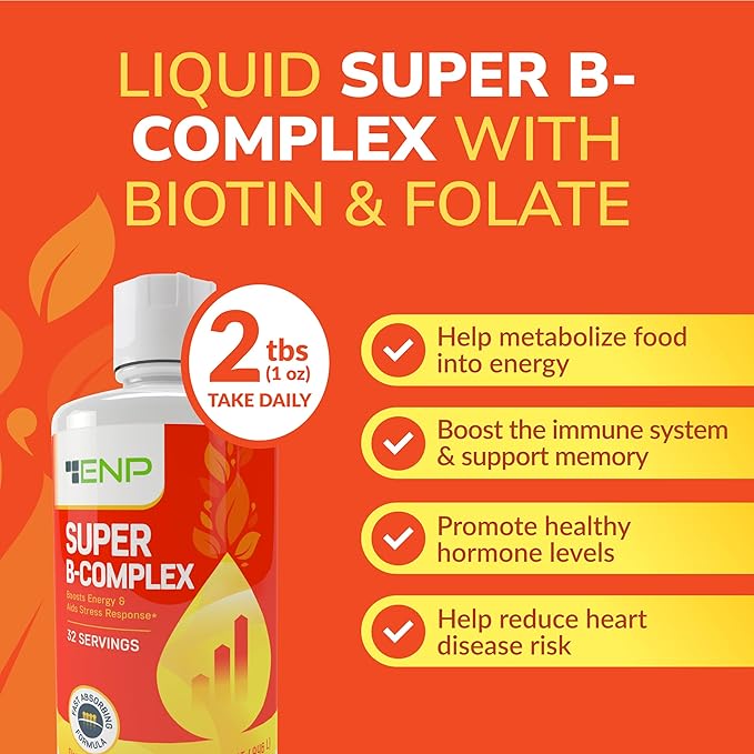 Super B Complex Liquid Vitamin Supplement | 500mg B12 and 50mg B6 | 32oz. | Liquid B-Complex Vitamins Boost Energy, Aid Stress Response | Effective Natural Products