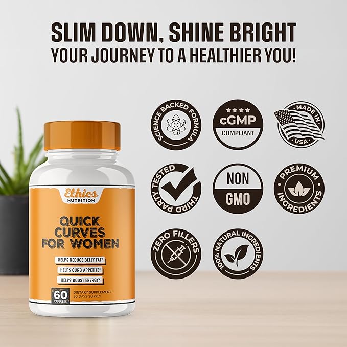 Quick Curves - Fat Burner Weight Loss Pills for Women | Appetite Suppressant, Best Fat Burner Metabolism Booster | Slimming Belly Fat Burner Diet Pills That Work Fast, Extra Strength - 60 Capsules