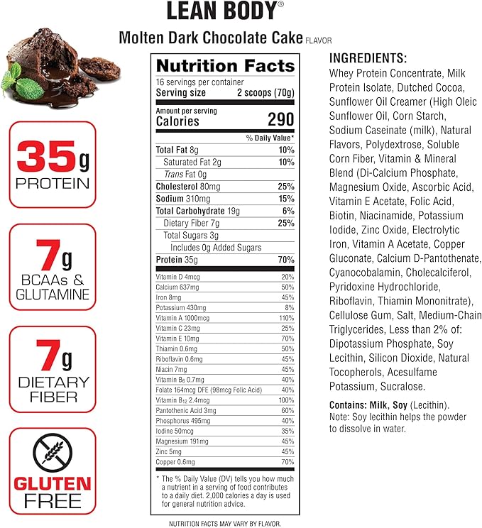 Labrada Lean Body Hi-Protein Meal Replacement Shake, Molten Dark Chocolate Cake PACKAGING MAY VARY