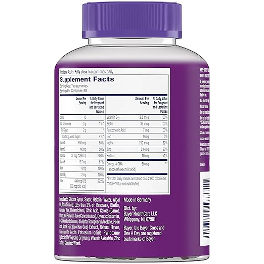 One A Day Women’s Prenatal Multivitamin Gummies Including Vitamin A, C, D, B6, B12, Folic Acid & more, 120 Count, Supplement for Before and During Pregnancy