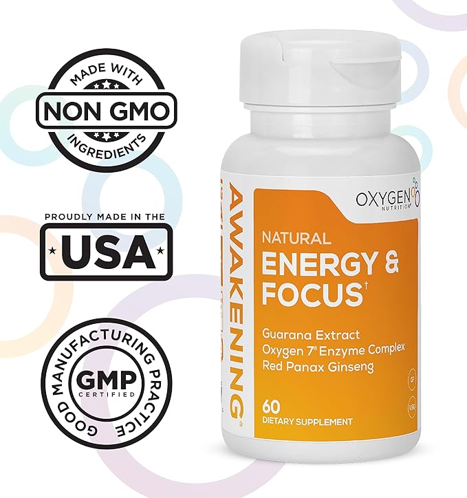 Awakening Natural Energy & Focus Nootropic Supplement with Panax Ginseng, Guarana Extract & Chromium Picolinate | Brain Supplement for Focus, Energy, Mood & Clarity | Gluten Free Veggie, USA - 60 Caps