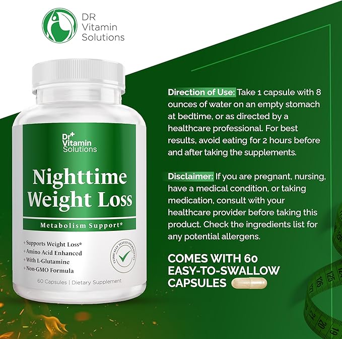 Dr Vitamin Nighttime Fat Burner Supplements - Appetite Suppressants for Weight Loss - Night-Time Fat Burner for Women and Men Supporting Sleep & Relaxation - Metabolism Booster Weight Loss Pills - 60