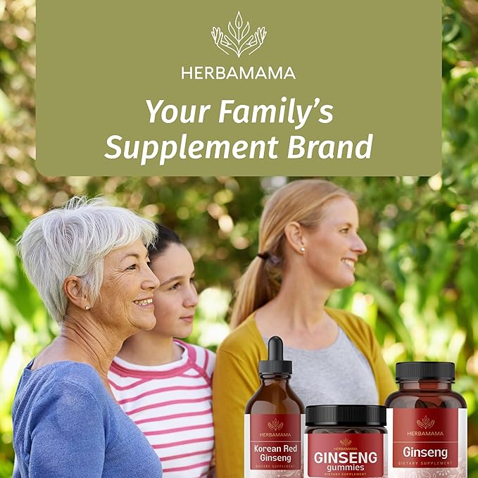 HERBAMAMA Korean Red Ginseng Gummies - 1500 mg Red Panax Ginseng Root Energy Supplements - Ginseng Supplement for Men and Women - Vegan, Gelatin-Free, Non-GMO - 60 Strawberry-Flavored Chews