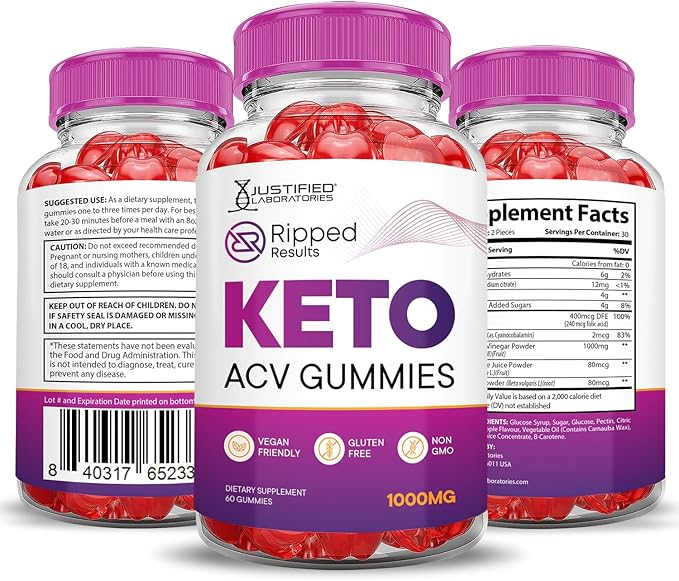 (2 Pack) Ripped Results Keto ACV Gummies Advanced Formula 1000MG Ripped Results Keto Gummies Apple Cider Vinegar Formulated with Pomegranate Beet Juice Powder B12 Vegan Non GMO 120 Gummys