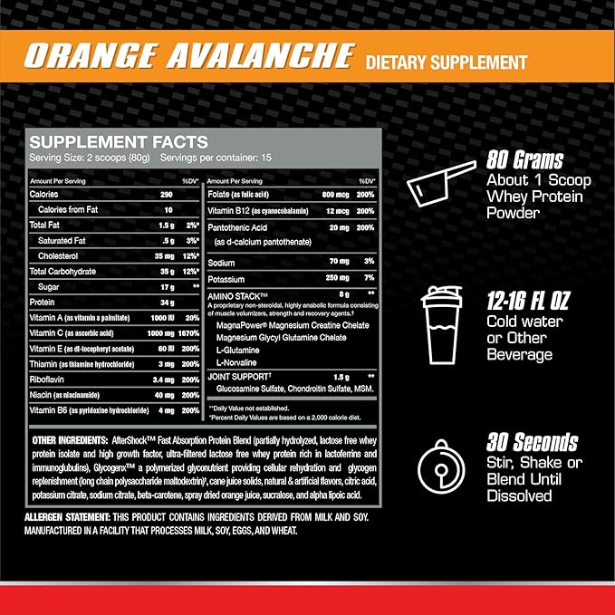 Myogenix Aftershock Post Workout, Muscle Growth Whey Protein Powder | Anabolic Whey Protein and Mass Building Carbohydrates | Amino Stack Creatine and Glutamine Plus BCAAs | Fruit Punch 3 LBS