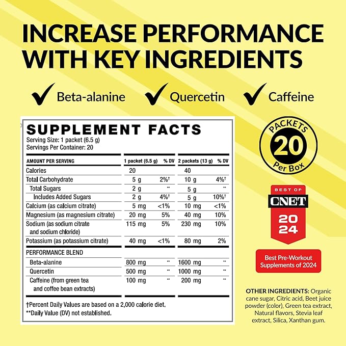 BODi Energize Pre Workout Powder - Beta-Alanine, Quercetin & Low-Dose Caffeine Formula for Enhanced Energy & Focus, Increase Energy & Endurance Supplement, Strawberry Lemonade Flavored, 20 Sticks