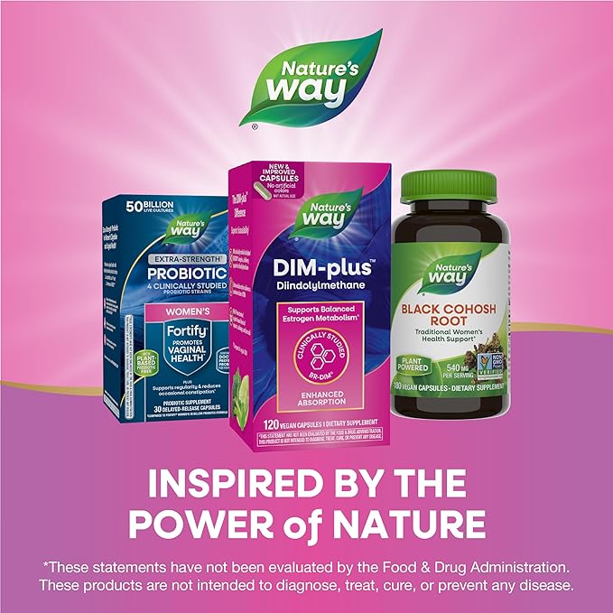 Nature's Way DIM-Plus, DIM Supplement, Supports Balanced Estrogen Metabolism*, Supports Estrogen Hormone Balance*, Diindolylmethane, 120 Vegan Capsules (Packaging May Vary)