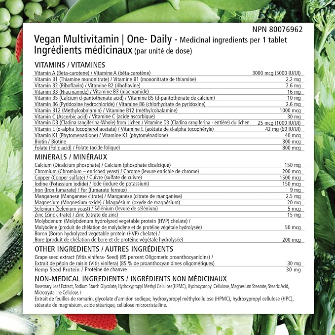 Vegan Multivitamin One-Daily, (90 Veg Tablets). Complete Vegan Nutrition Support for Plant-Based, Vegan or Vegetarian Diets. 26 Essentials with High Potency in B12 & D3.