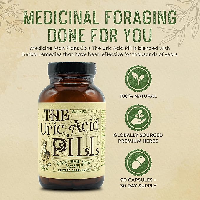 The Uric Acid Pill 90 Capsules - Uric Acid Supplement with Tart Cherry Extract, Celery Seeds, and Burdock Root - Uric Acid Support Supplement containing Non-GMO and Herbal Ingredients