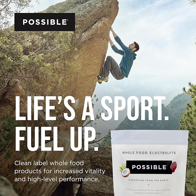 Possible Whole Food Electrolyte - Powder Drink Mix for Pre-Workout, Post-Workout & Everyday Hydration - Vegan, Plant-Based Wellness - Gluten-Free, USDA Organic - Clean Label - 20 Stick Packs