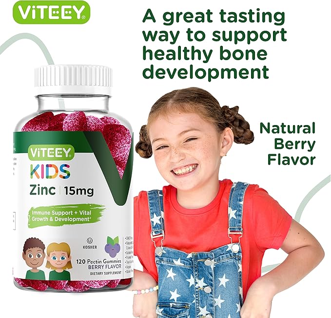 Zinc for Kids Gummies 15mg - Immune Support for Kids & Teens - Powerful Natural Antioxidant, Kids Zinc Vitamin Supplement - Vegan, Gelatin Free, Gluten Free - Tasty Chewable Berry Flavor Gummy