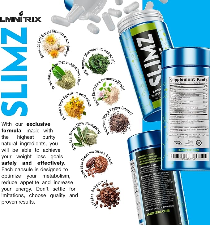 SLIMZ Fat Burner & Mood Enhancer - Diet Pills That Work - Weight Loss Supplement - Lose Weight, Get Rid of Stress and Take Control of Your Wellness Journey - 90 Capsules