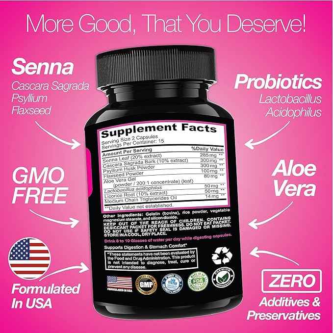 7 Day Cleanse Program | Colon Detox with Natural Laxative for Constipation & Bloating | Extra-Strength Senna Leaf Supplements | Strong for Some People.