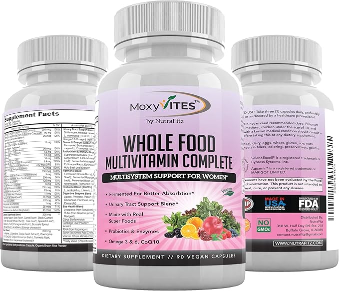 Daily Multivitamin for Women with Iron - Womens Multivitamin with 44 Organic Whole Food & Fermented Nutrients - Daily Vitamin for Women Complete Multisystem Support, 90 Vegan Caps, Non GMO