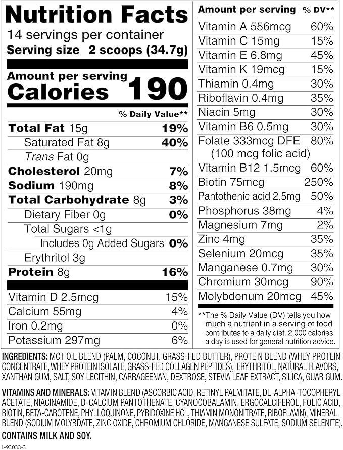 Nature Fuel Keto Meal Replacement Powder - Gluten Free with Coconut Oil MCTs and Grass-Fed Butter - Creamy Vanilla Milkshake - 14 Servings - Pantry Friendly, 17.1 Fl Oz